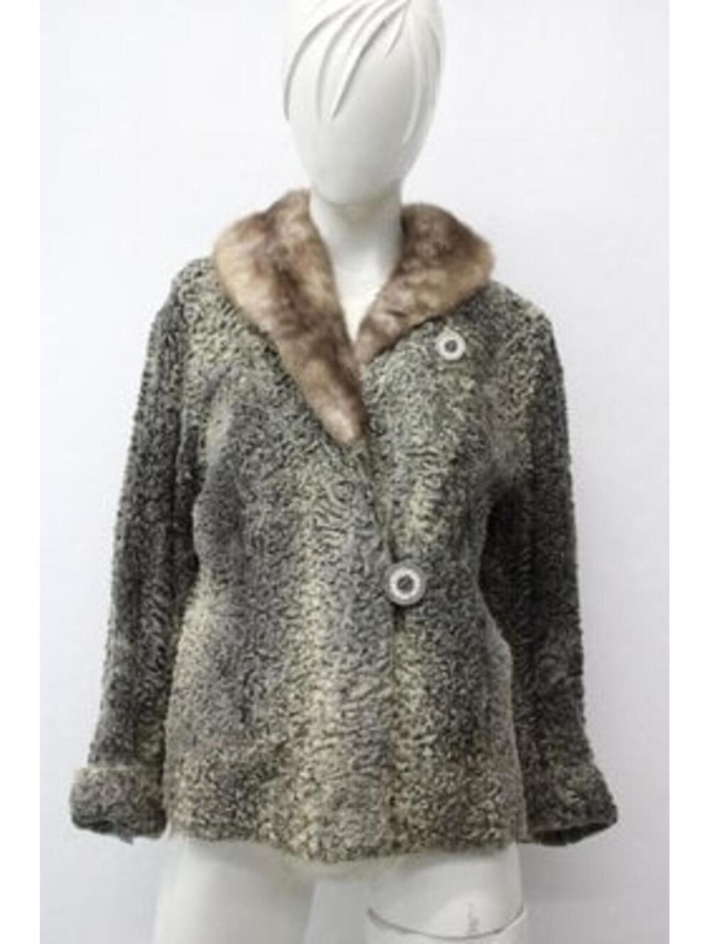 Scrap Item: Gray Lamb Astrakhan & Mink Fur Coat Jacket Arts Crafts